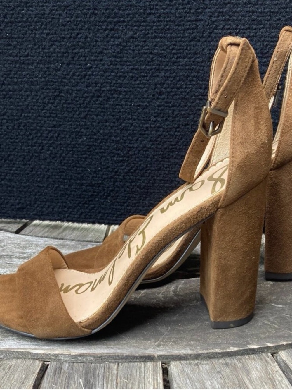 sam edelman strap ankle heeled sandal brown women's 5.5